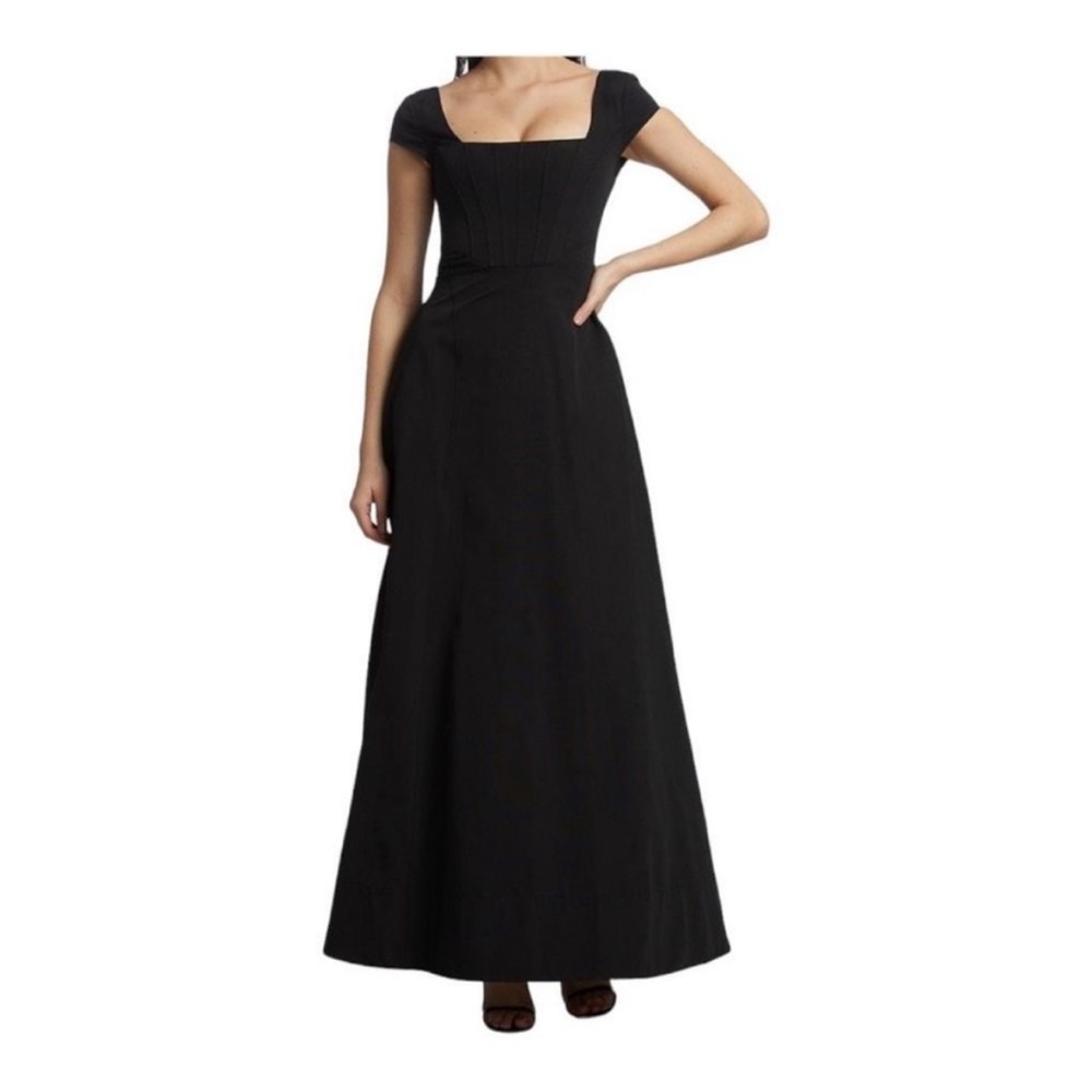 STAUD Classic Black Cap Sleeve Maxi Dress